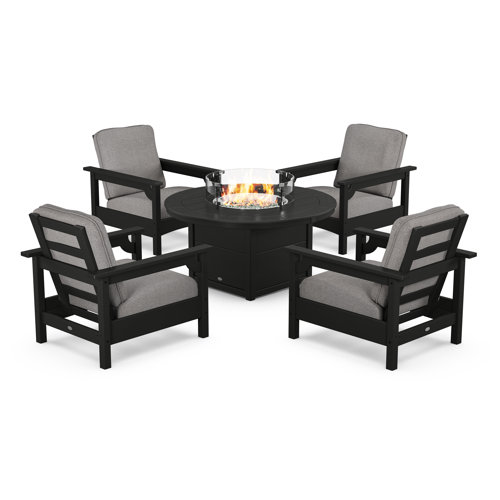 POLYWOOD® Club 5Piece Conversation Set with Fire Pit Table Wayfair